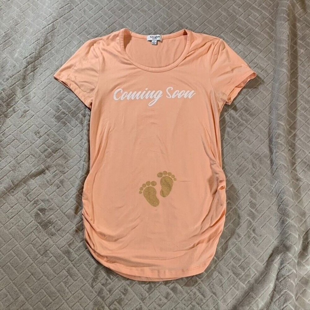 Ruby & Lace Maternity Womens S T Shirt Blouse Light Orange Short Sleeve Ruched
